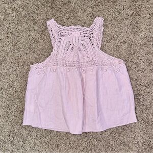 Linen Blend Crochet Tank Top Boho Summer Shirt Women’s Large L
